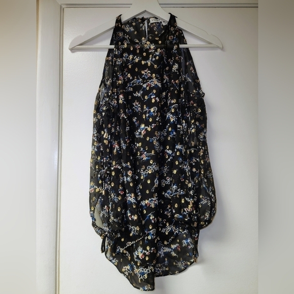 Veronica Beard Flynn Cold-Shoulder Floral Metalic Print Silk Blouse Size 2 - Picture 5 of 15
